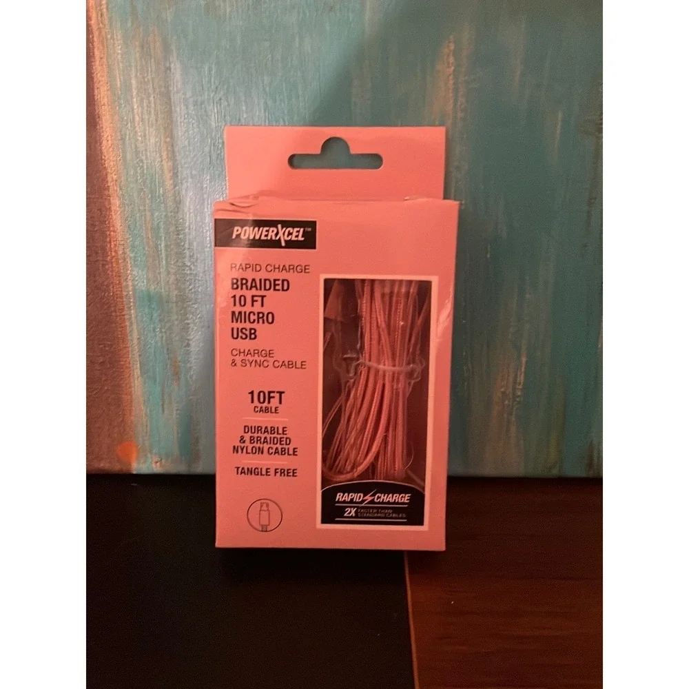 PowerExcel Braided 10ft Micro USB Charge‎ & Sync Cable NIB